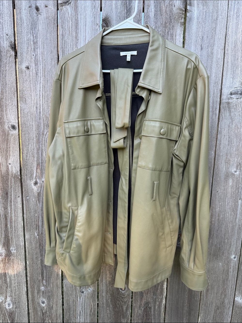 Maurices Olive Green Faux-Leather Shirt Jacket